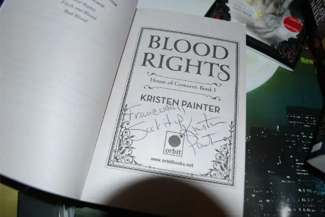Signed Blood Rights by Kristen Painter, House of Comarre Book 1 title page.