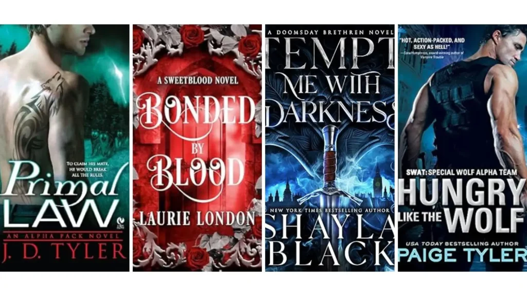 Best Paranormal Romance Books Hidden Gems: Primal Law by J.D. Tyler, Bonded by Blood, Tempt Me with Darkness by Shayla Black, Hungry Like the Wolf by Paige Tyler