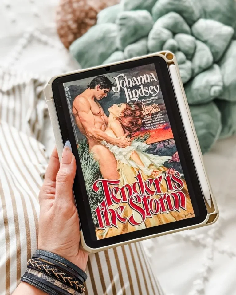 Pictured Tender is the Storm by Johanna Lindsey, for a post about why the 1980's alpha hero and power couple dominated?