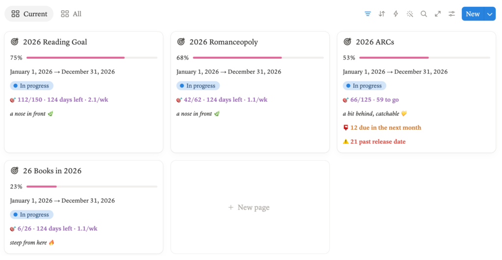reading goals and challenges in the bookmarked notion template