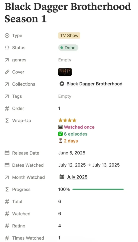 tv show season card in the bookmarked notion template