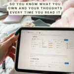 The editions and reading logs tables on a Bookmarked book page, listing three formats owned with their costs and a total. Caption: So you know what you own and your thoughts every time you read it.