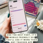Bookmarked open on an iPhone with its read, watch, create, save and track sections. Caption: And the best part, it's mobile friendly so you'll use it more than any tracker app.