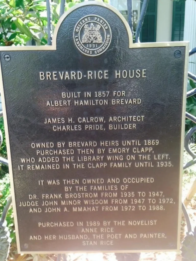 Plaque outside of the old Anne Rice home in the Garden District in New Orleans. Taken by Francesca in 2014.